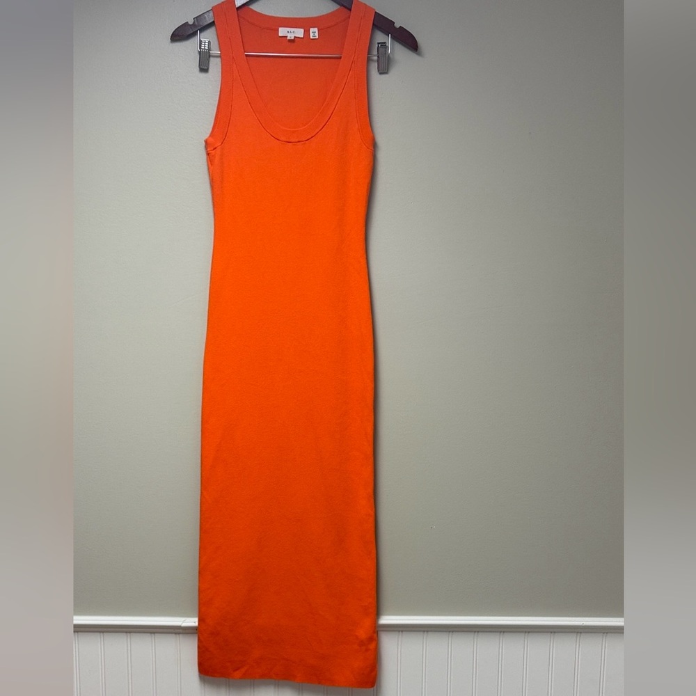A.L.C. Orange Ribbed Sleeveless Stretch Bodycon Midi Dress size small